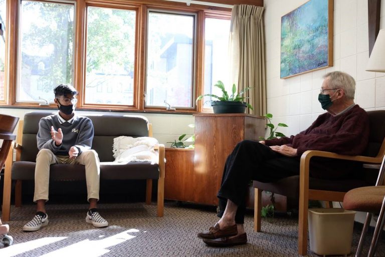 Senior Friar Father Keith and student meet for spiritual direction.