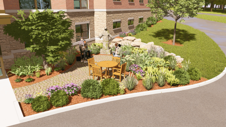 rendering of new garden outside Blessed Solanus Dorm
